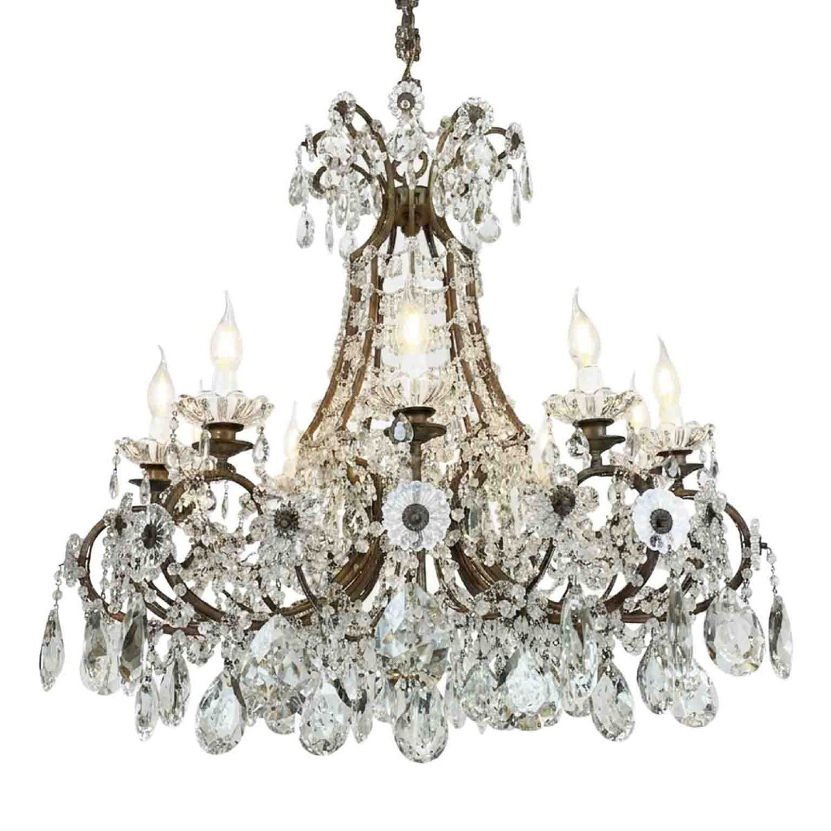 Lustre Italien de salle à manger en Cristal à Dix Lumières, vers 1950-photo-2