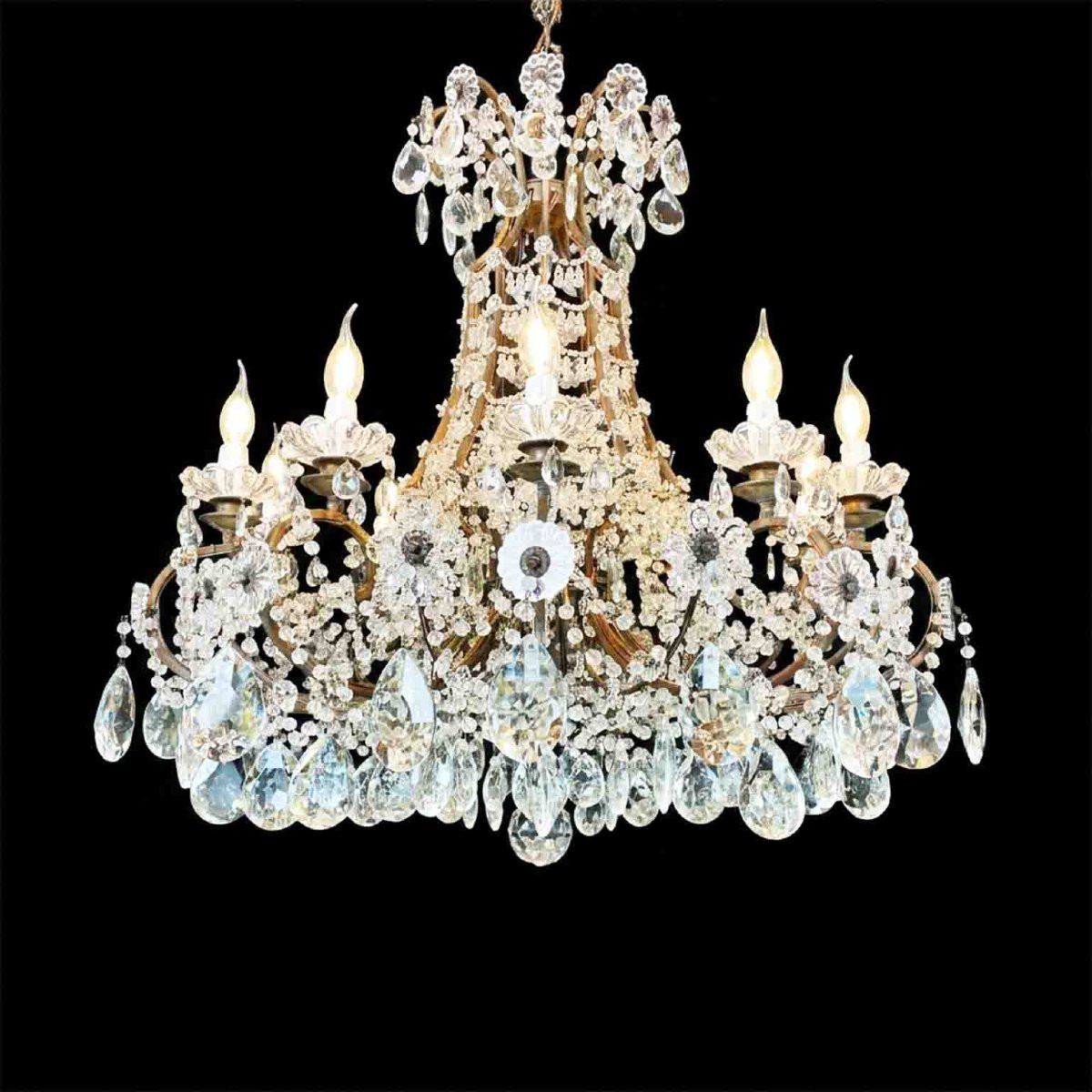 Lustre Italien de salle à manger en Cristal à Dix Lumières, vers 1950-photo-4