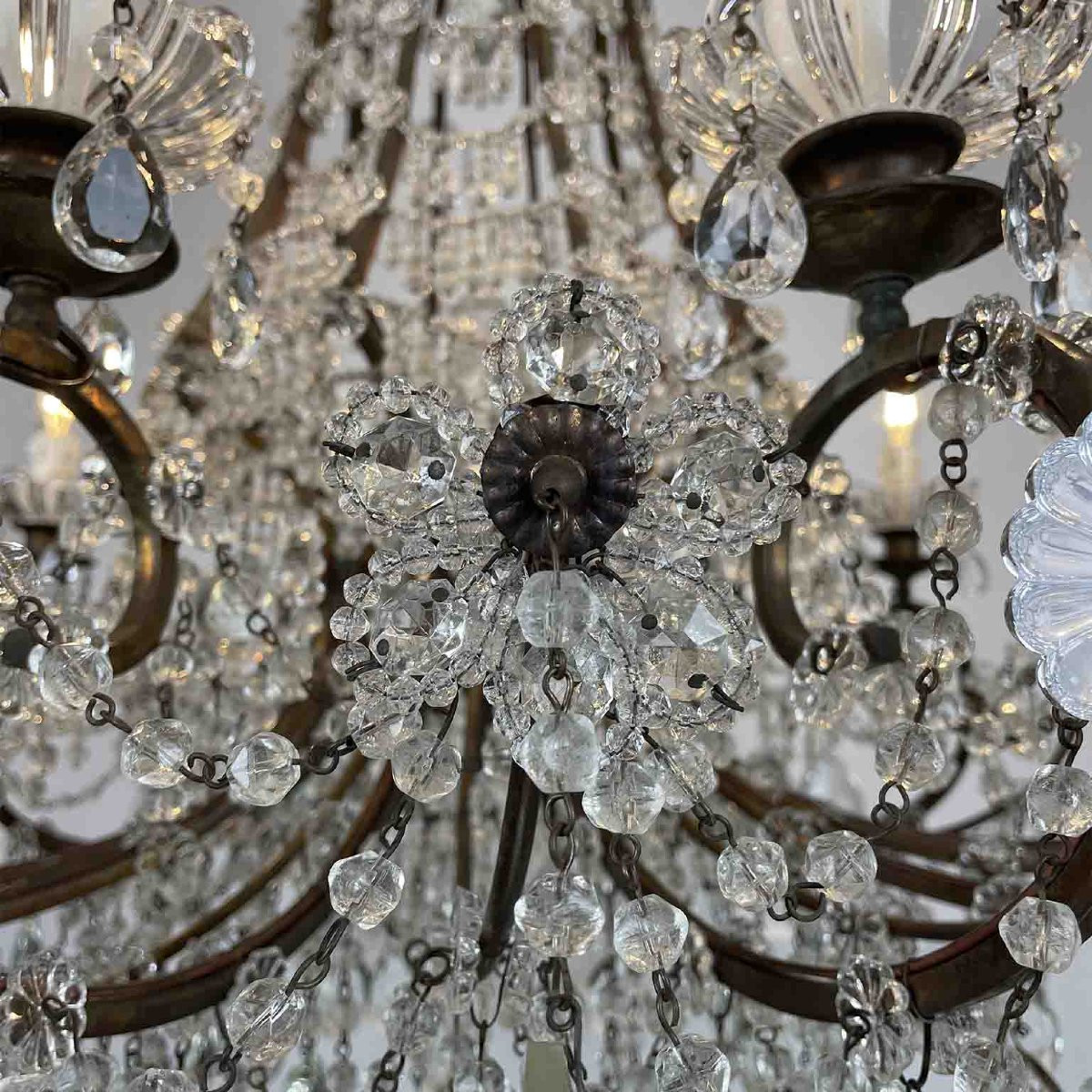 Lustre Italien de salle à manger en Cristal à Dix Lumières, vers 1950-photo-8