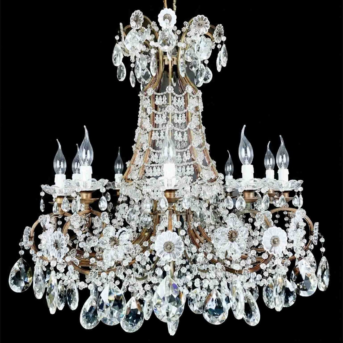 Lustre Italien de salle à manger en Cristal à Dix Lumières, vers 1950