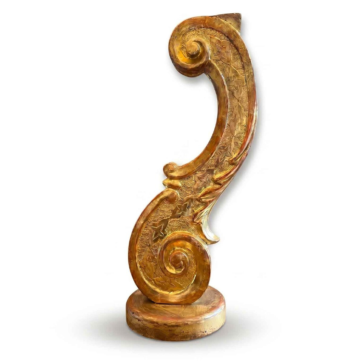 Frise en bois sculpté et doré en forme de volute, début 19ème-photo-4