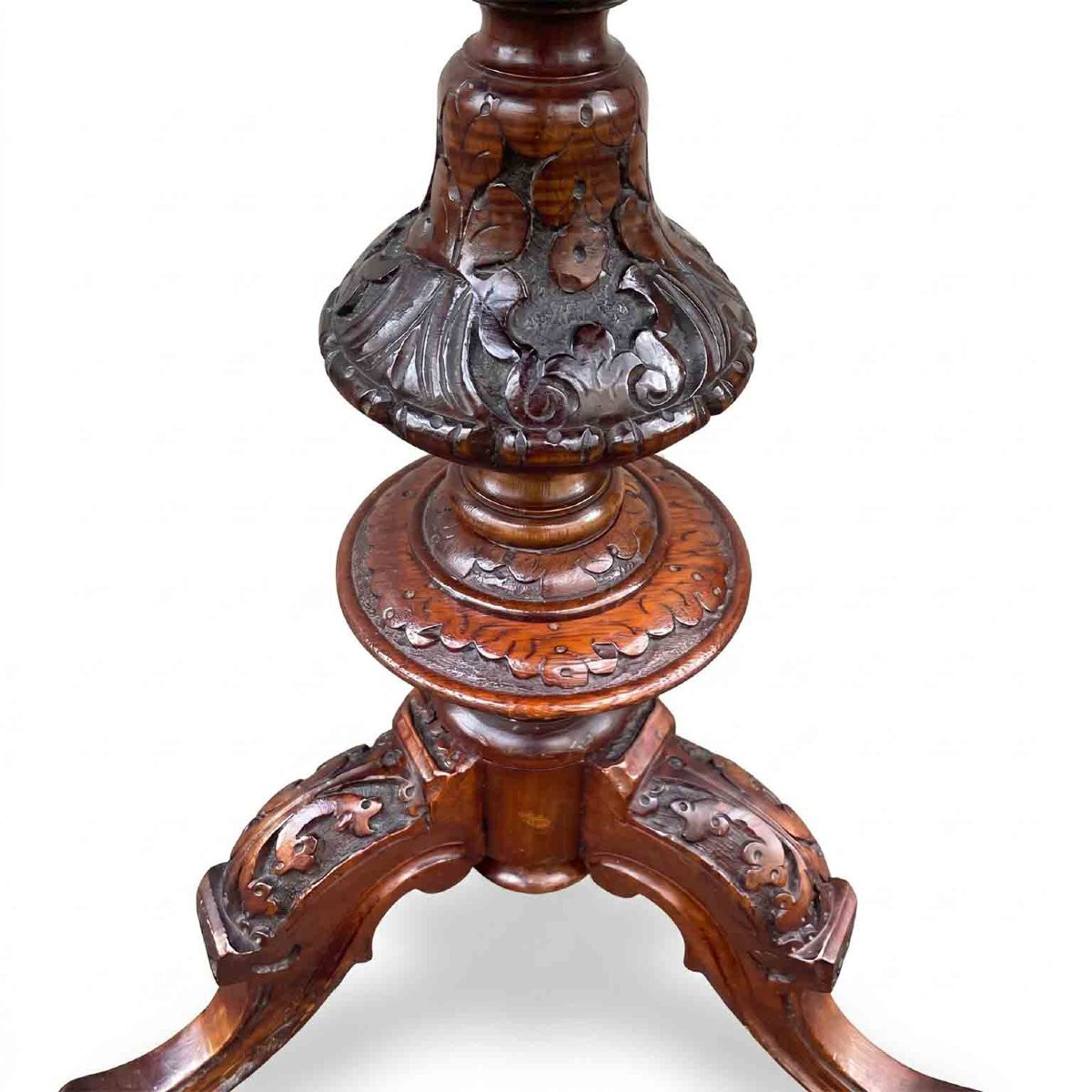 Table basse ronde en ronce de noyer avec incrustation représentant Saint Georges et le dragon-photo-3
