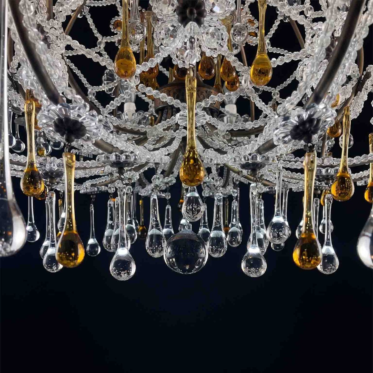 Antique Crystal Chandelier With Amber Drops, 10 Lights, 1950-photo-4