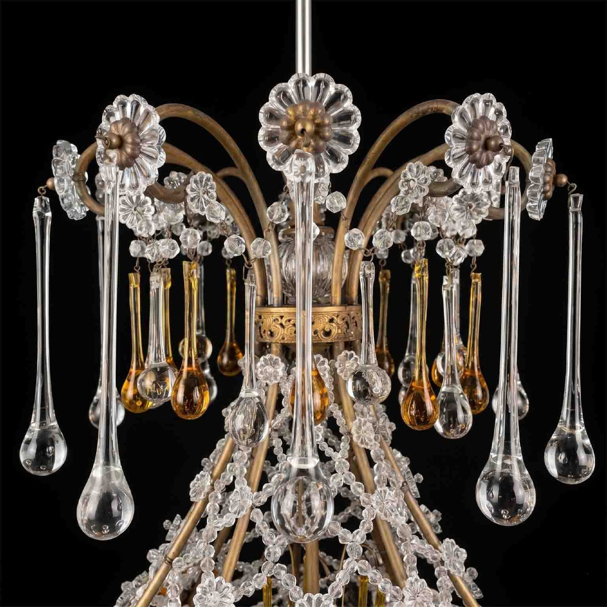 Antique Crystal Chandelier With Amber Drops, 10 Lights, 1950-photo-7