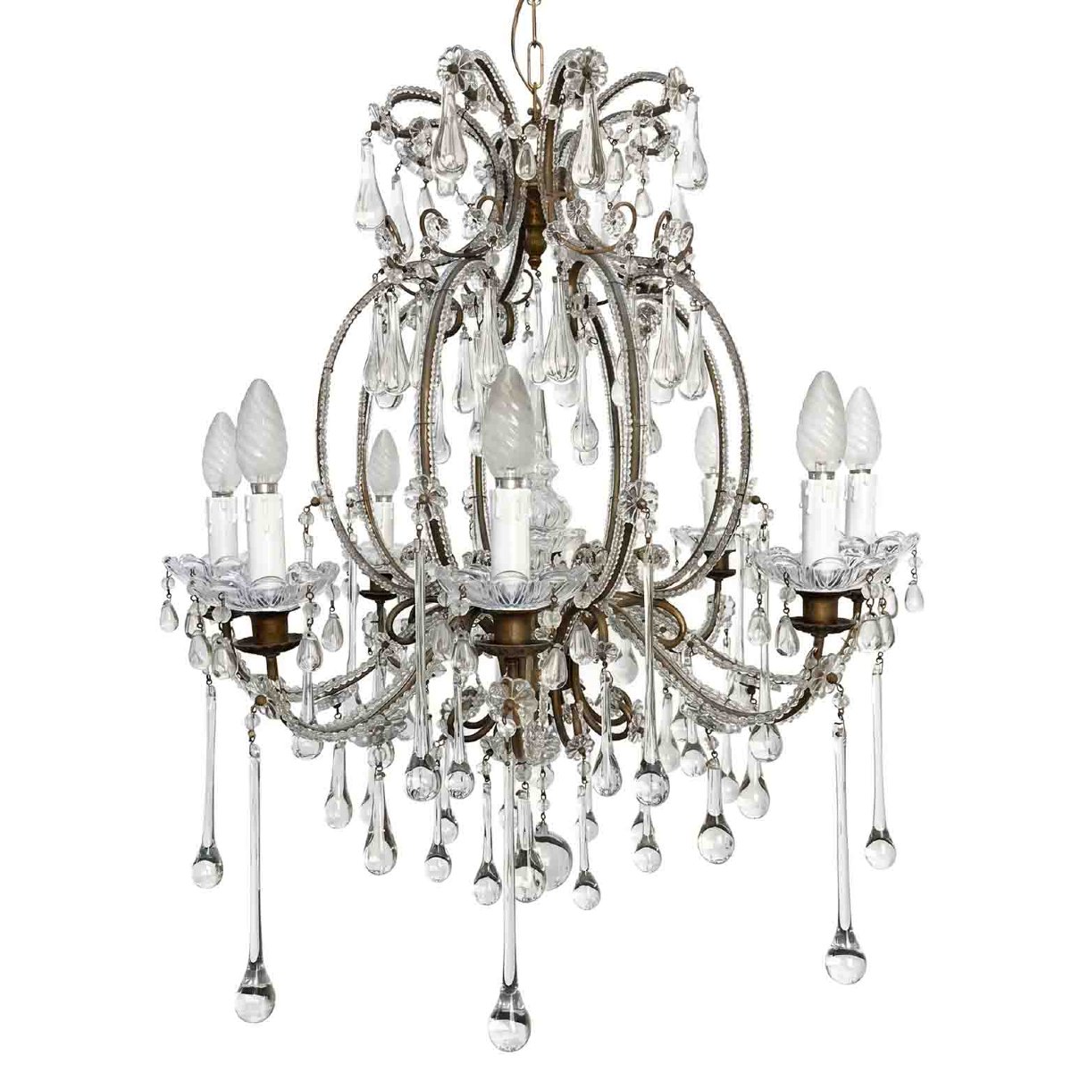 Antique Perlinato Cage Chandelier With Crystals, 8 Lights-photo-6