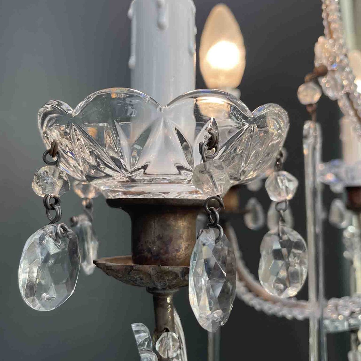 Antique Perlinato Cage Chandelier With Crystals, 8 Lights-photo-8