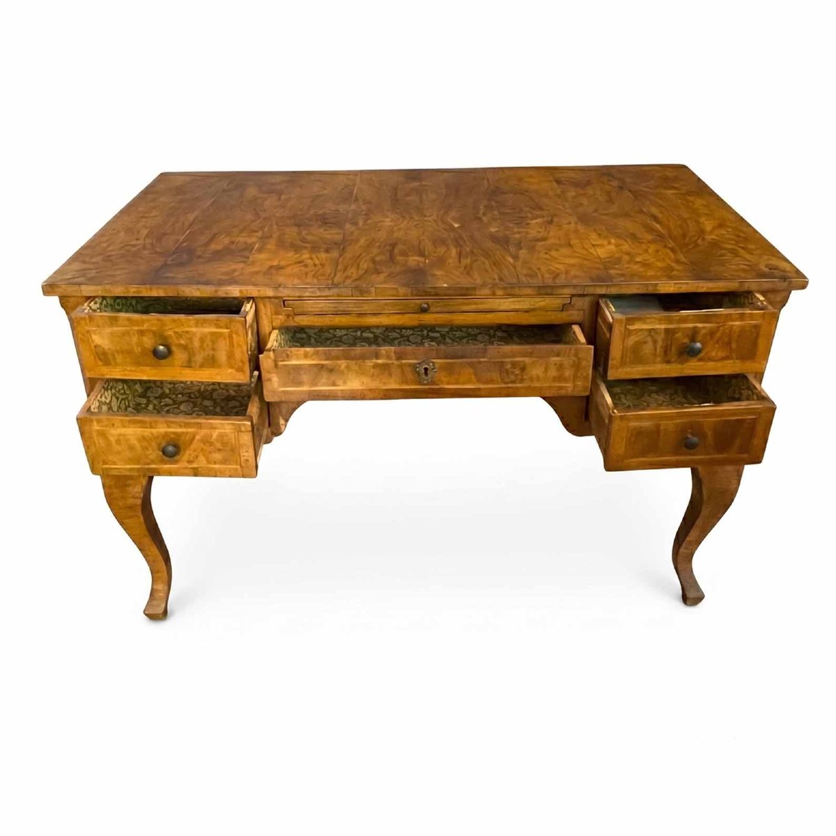 Baroque-style Center Desk With Walnut Veneer-photo-4