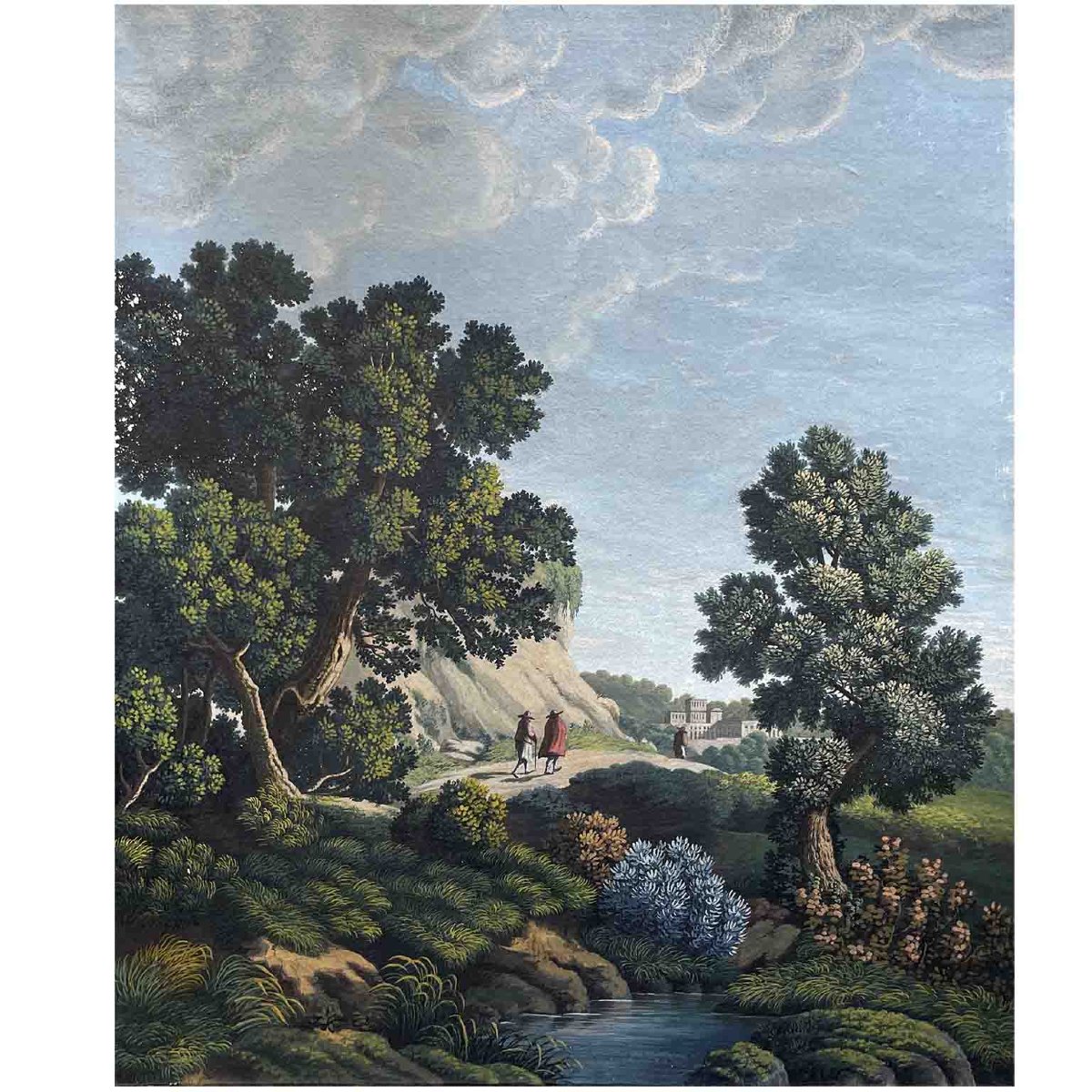 Paire de paysages peints à l'aquarelle 19ème-photo-7