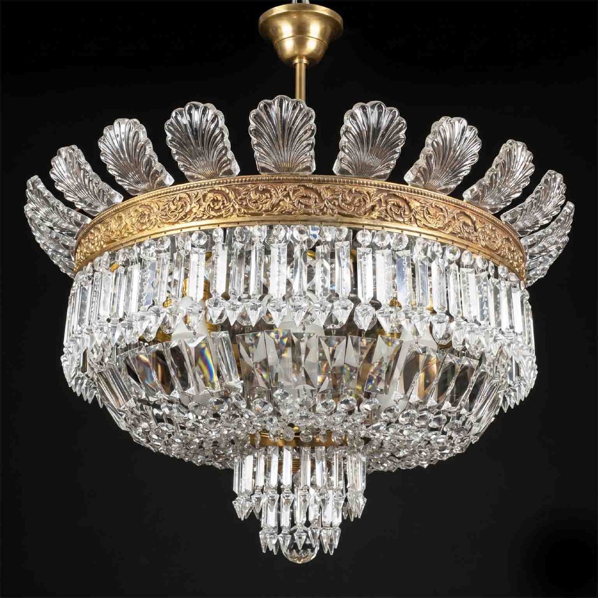 plafonnier en bronze et cristal 20ème