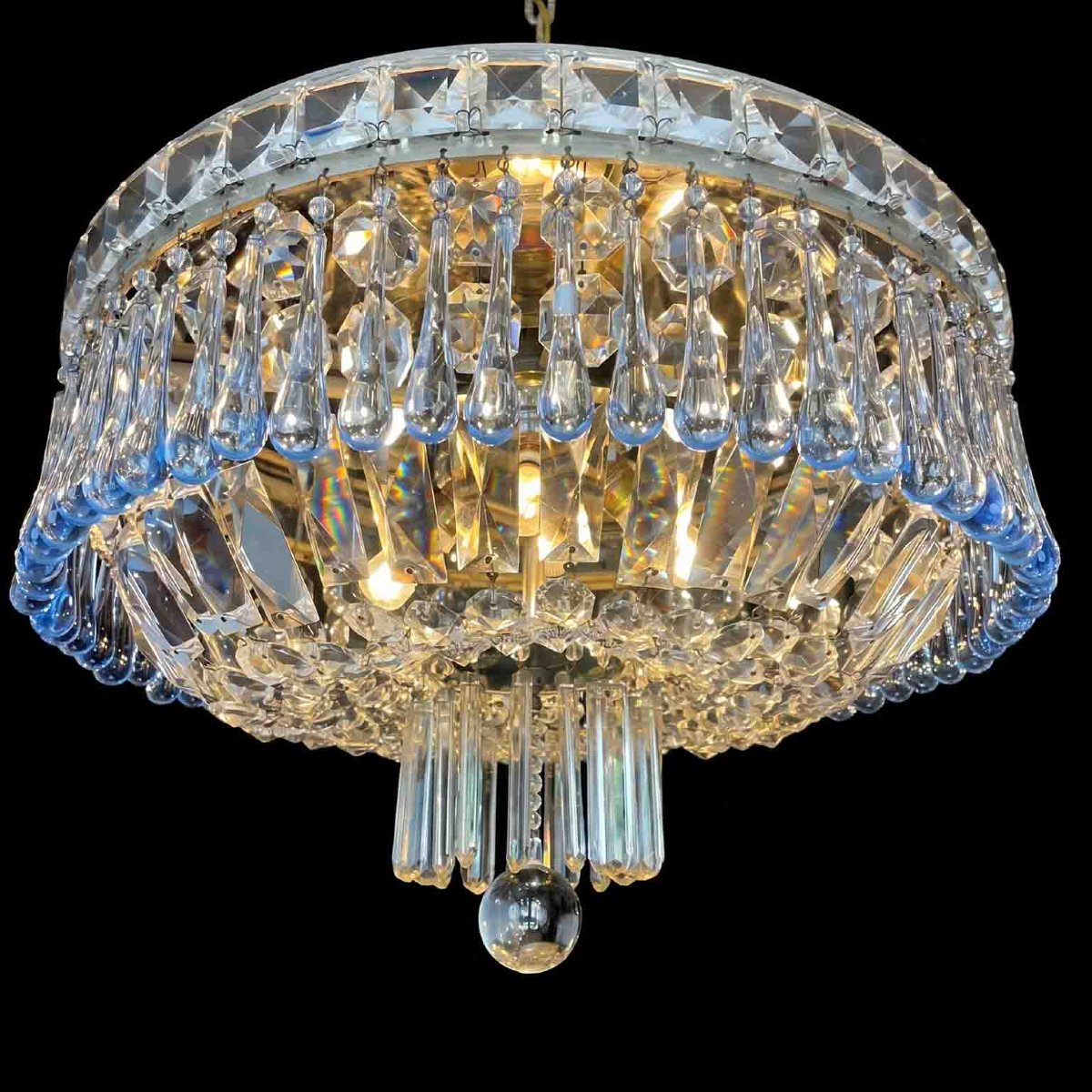 Ceiling Light With Blue And Clear Crystals