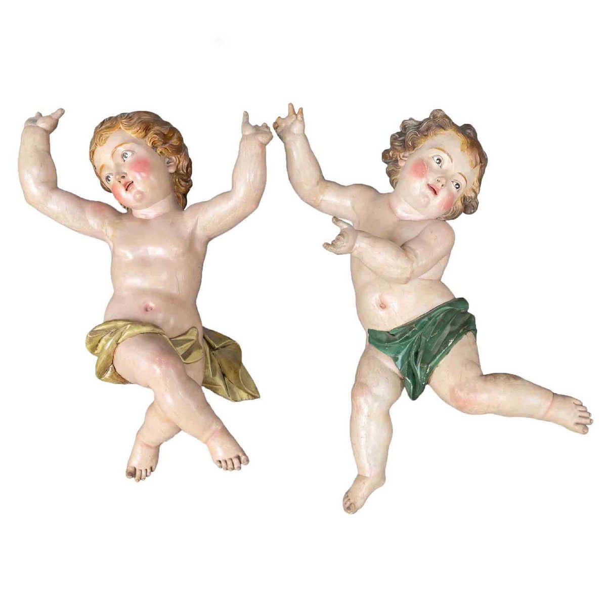 Pair Of Baroque Putti In Lacquered Wood-photo-2