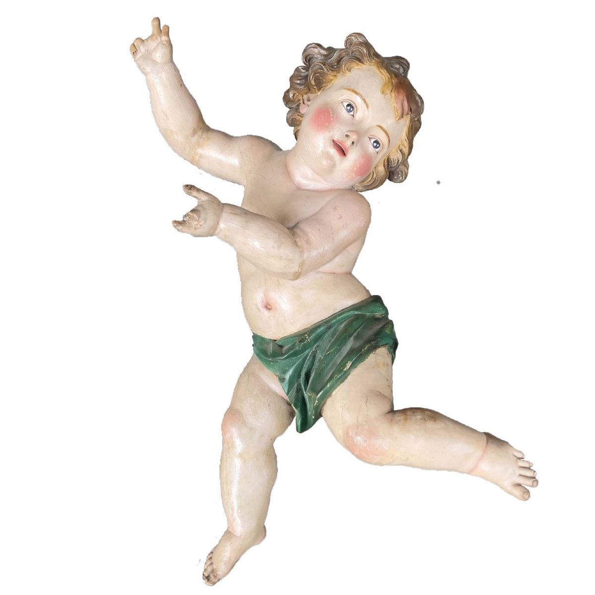 Pair Of Baroque Putti In Lacquered Wood-photo-3