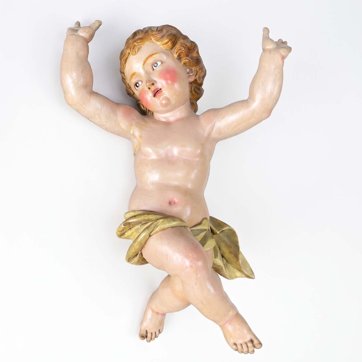 Pair Of Baroque Putti In Lacquered Wood-photo-4