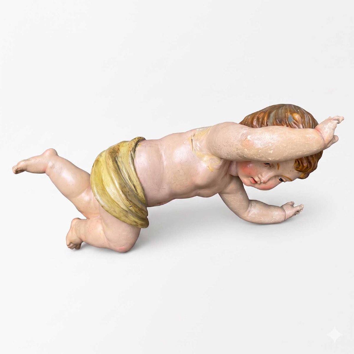 Pair Of Baroque Putti In Lacquered Wood-photo-3