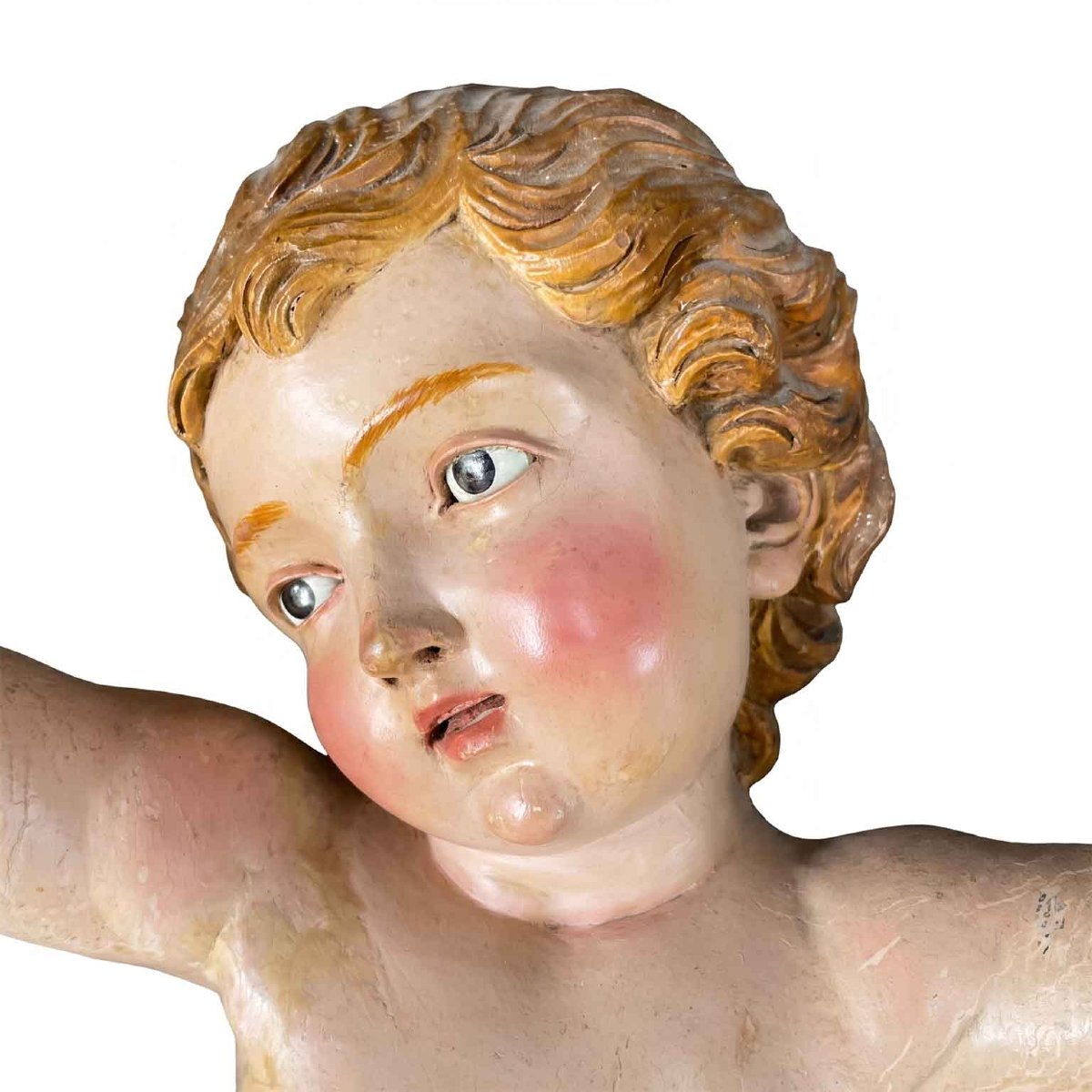 Pair Of Baroque Putti In Lacquered Wood-photo-5