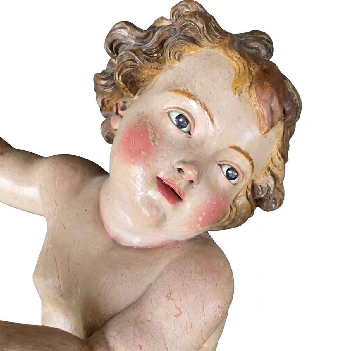 Pair Of Baroque Putti In Lacquered Wood-photo-7