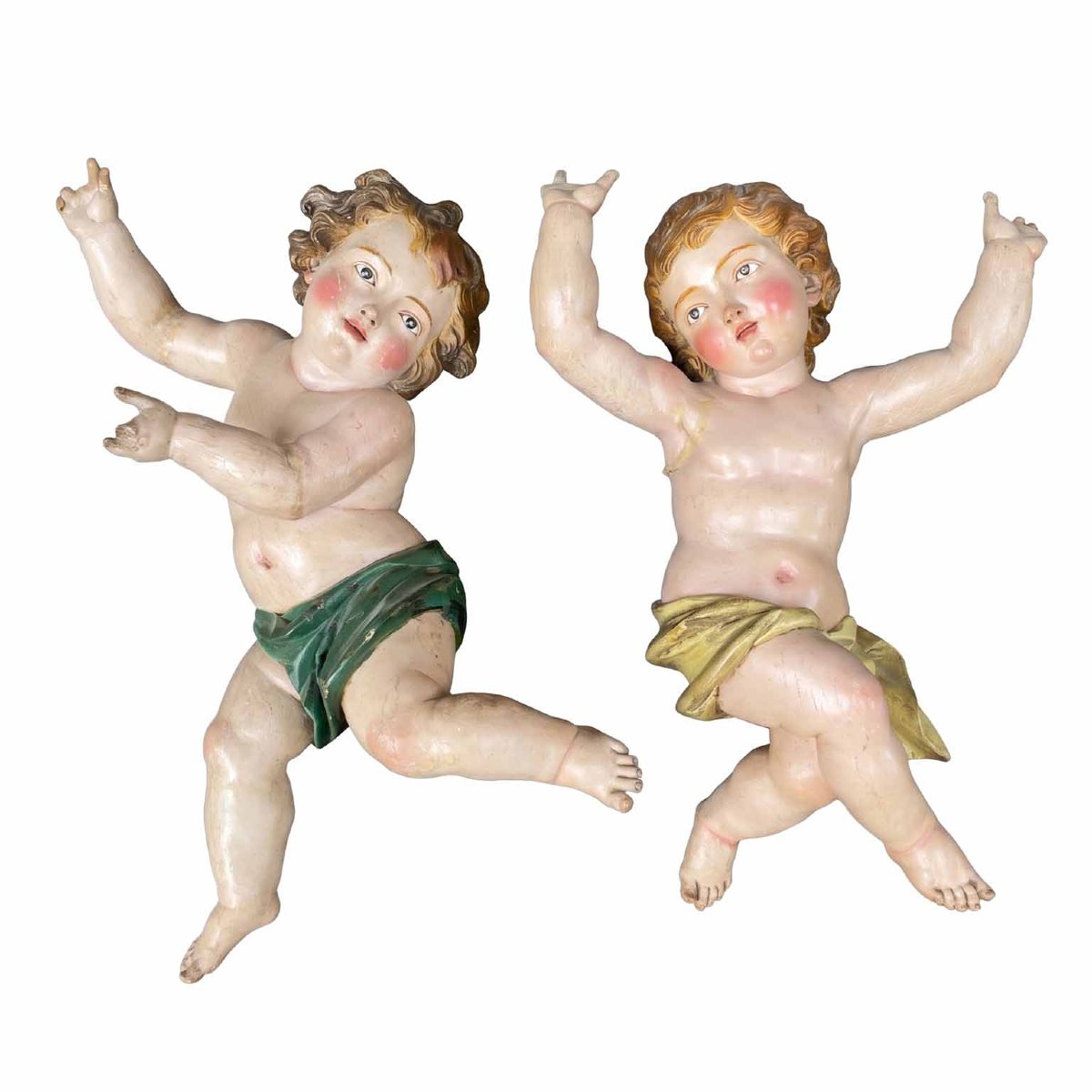 Pair Of Baroque Putti In Lacquered Wood
