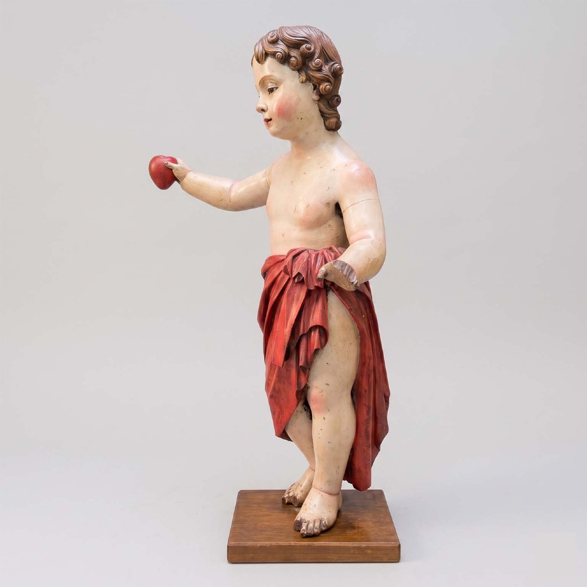 L'Enfant Jésus  tenant un cœur – Sculpture ancienne polychrome-photo-3