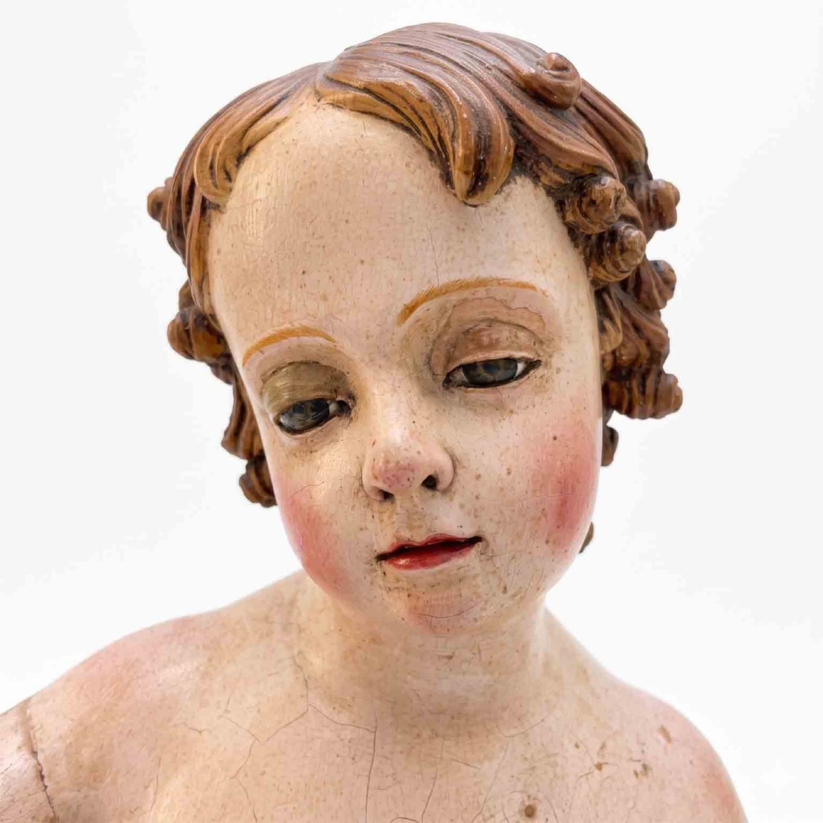 L'Enfant Jésus  tenant un cœur – Sculpture ancienne polychrome-photo-4