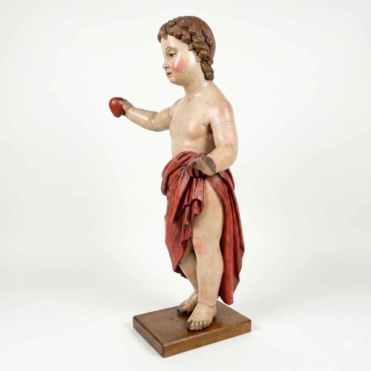 L'Enfant Jésus  tenant un cœur – Sculpture ancienne polychrome-photo-1