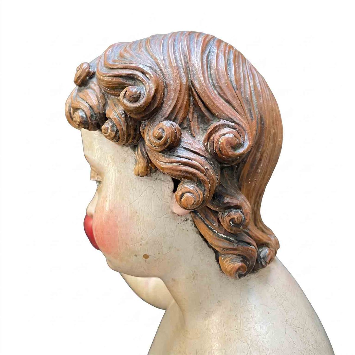 L'Enfant Jésus  tenant un cœur – Sculpture ancienne polychrome-photo-2