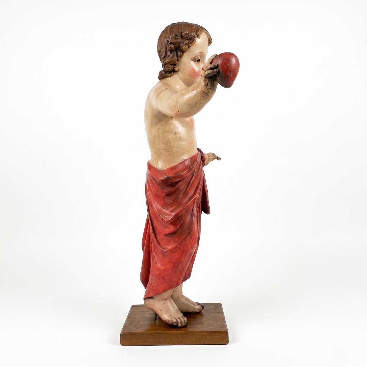 L'Enfant Jésus  tenant un cœur – Sculpture ancienne polychrome-photo-4