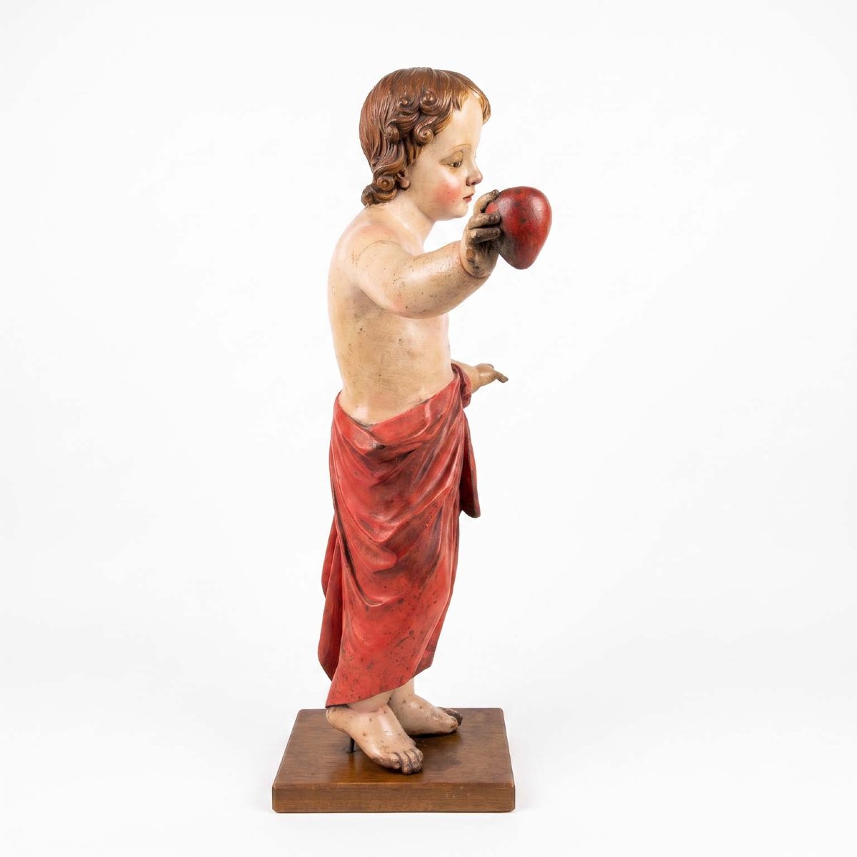 L'Enfant Jésus  tenant un cœur – Sculpture ancienne polychrome-photo-5