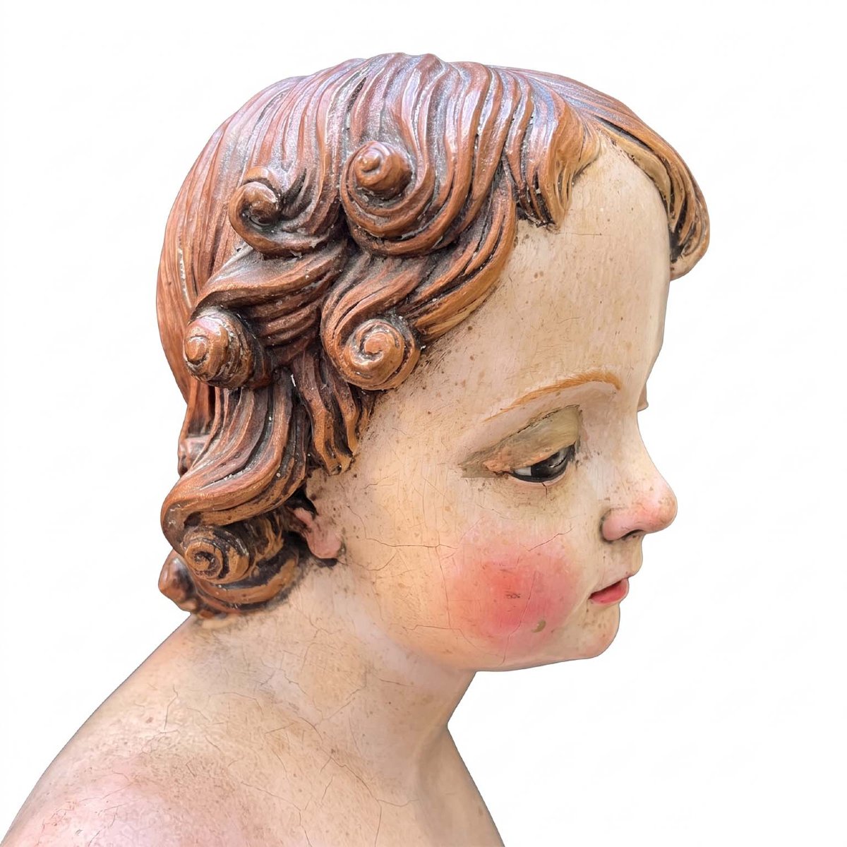 L'Enfant Jésus  tenant un cœur – Sculpture ancienne polychrome-photo-6