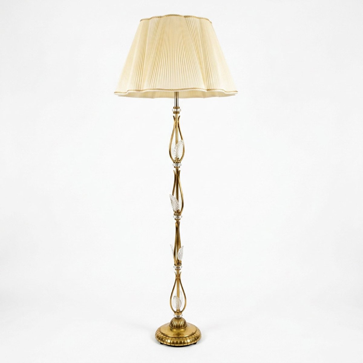 Italian Brass And Crystal Floor Lamp 1950s-photo-2