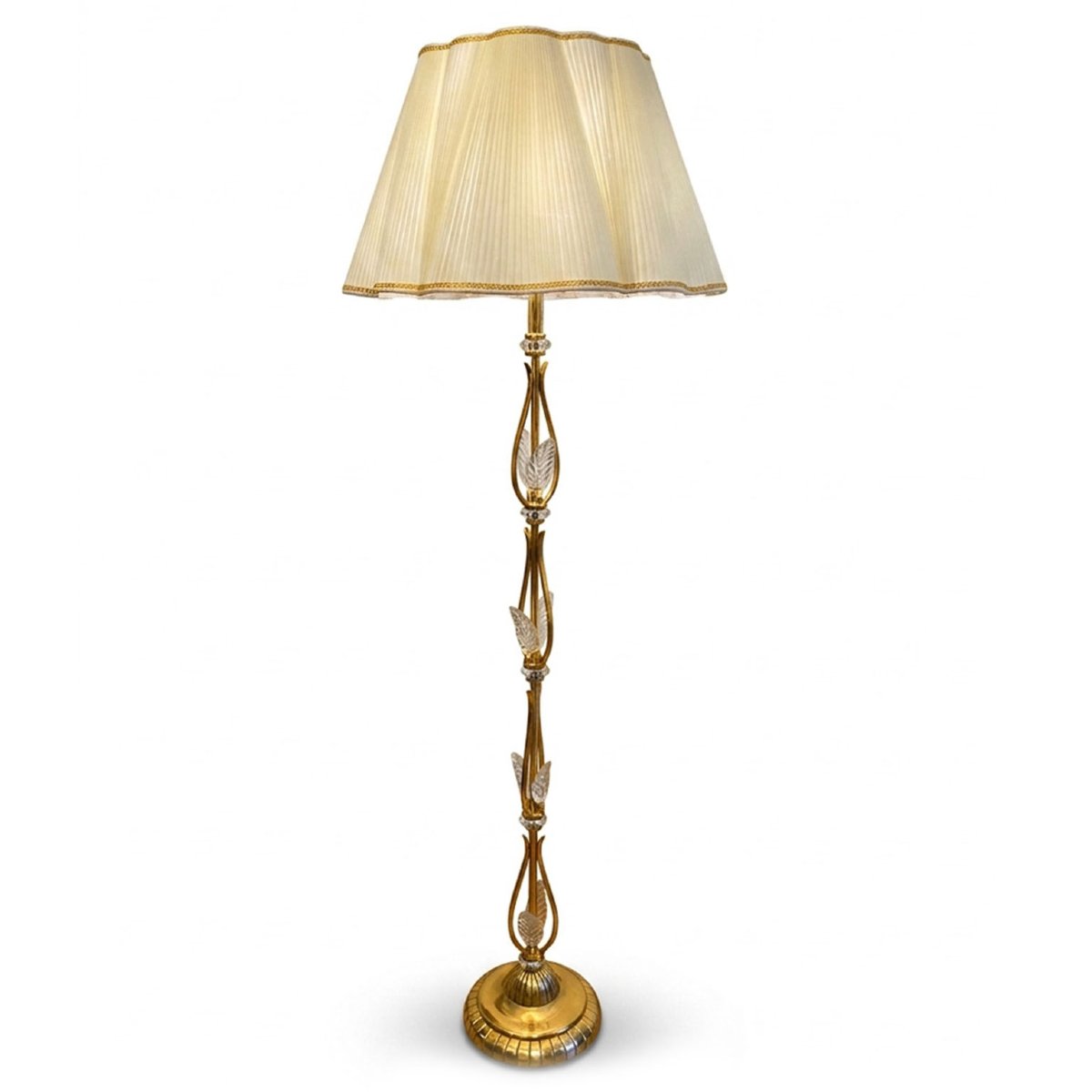 Italian Brass And Crystal Floor Lamp 1950s