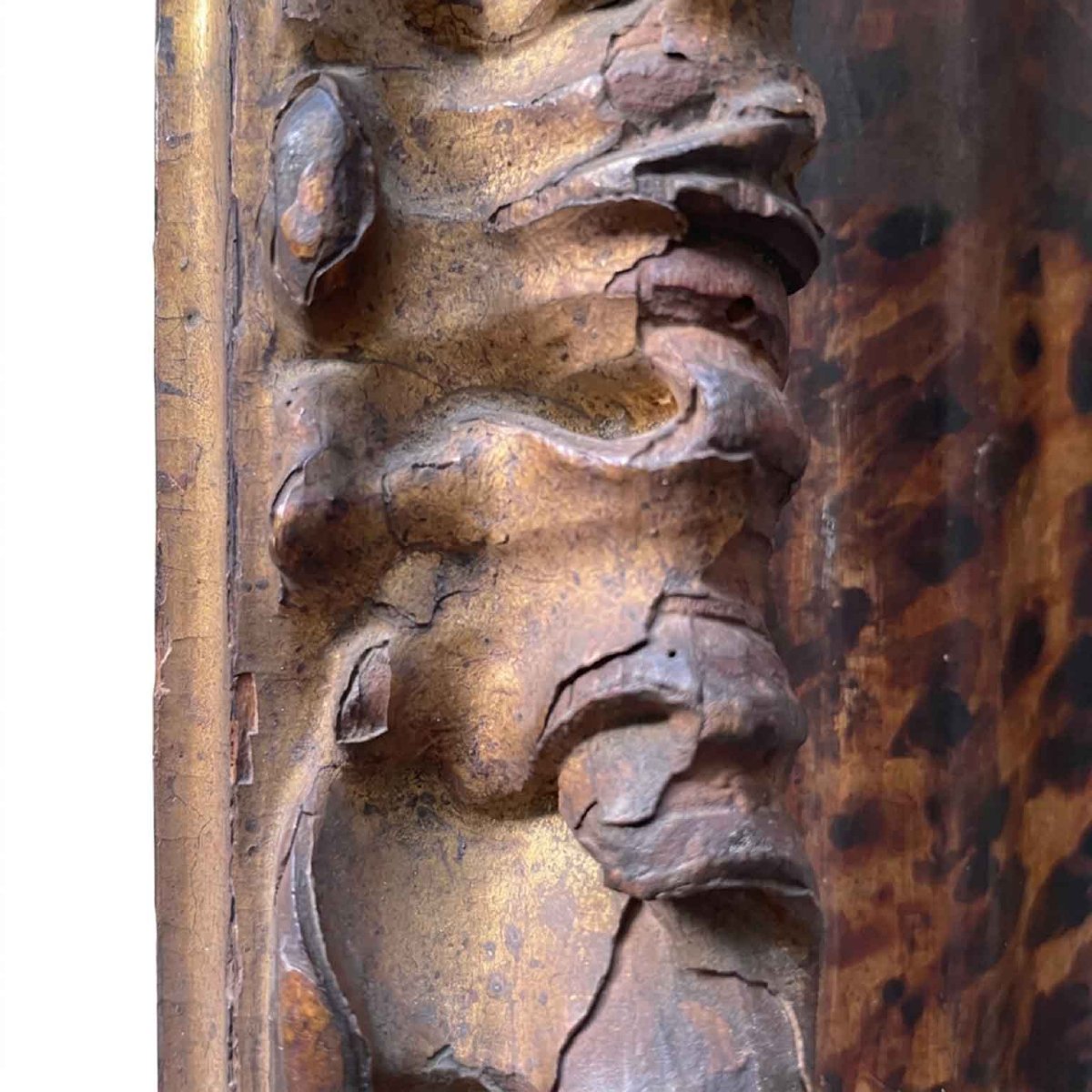 Cadre Italien Ancien du 1600 Sculpté et Doré Décoré en Faux écaille-photo-3