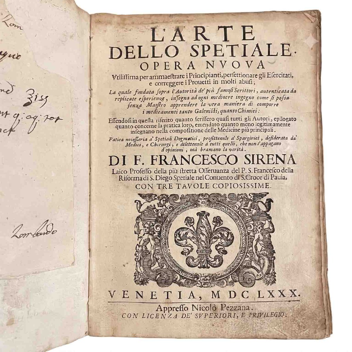 Livre Ancien L’Arte dello Spetiale de Francesco Sirena à Venise 1680