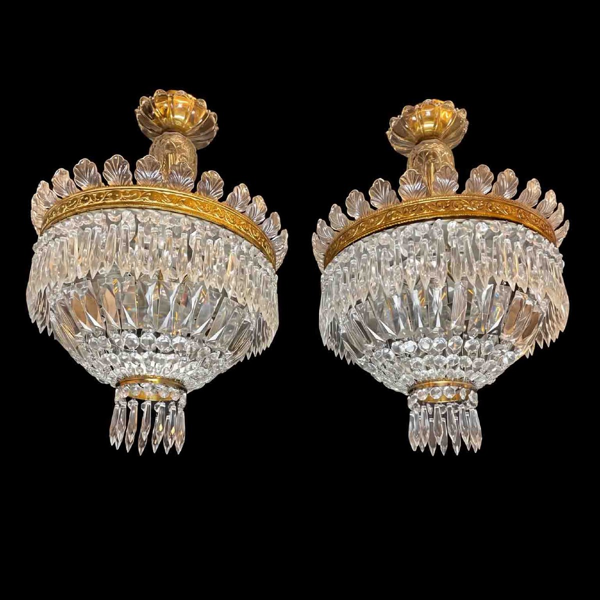 Pair Of Italian Crystal Ceiling Lights, Circa 1960 -photo-2