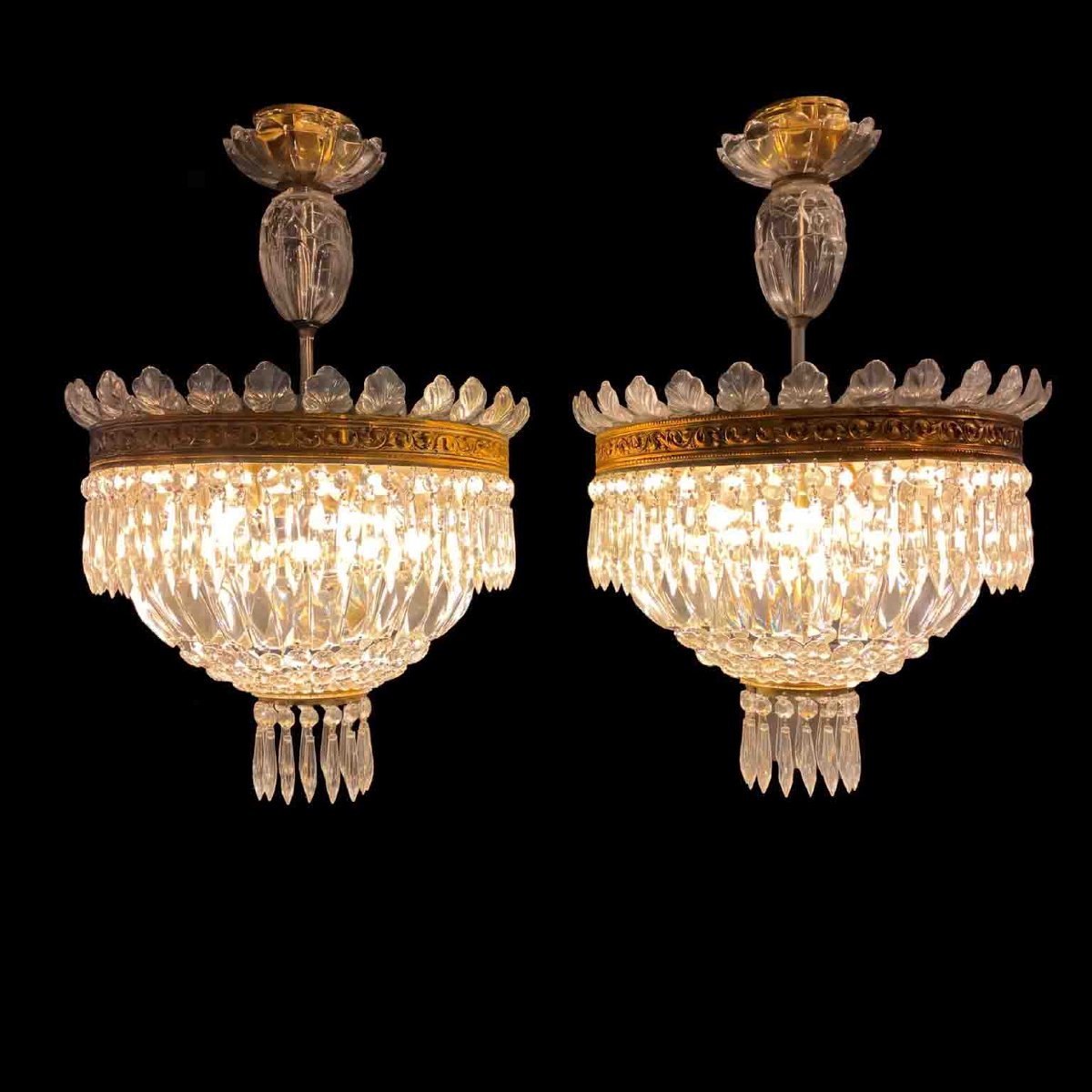 Pair Of Italian Crystal Ceiling Lights, Circa 1960 -photo-3