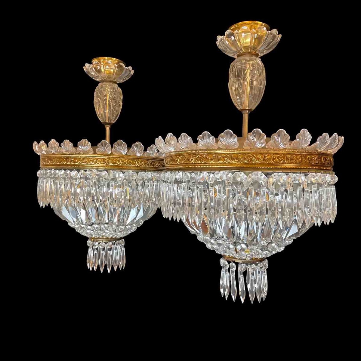 Pair Of Italian Crystal Ceiling Lights, Circa 1960 -photo-4