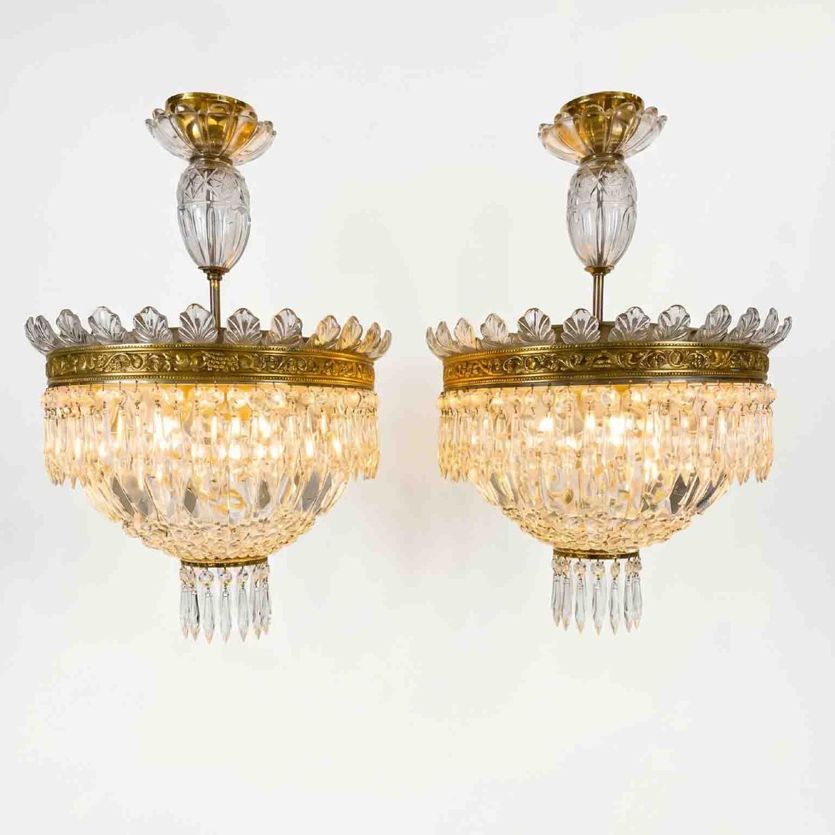 Pair Of Italian Crystal Ceiling Lights, Circa 1960 -photo-1