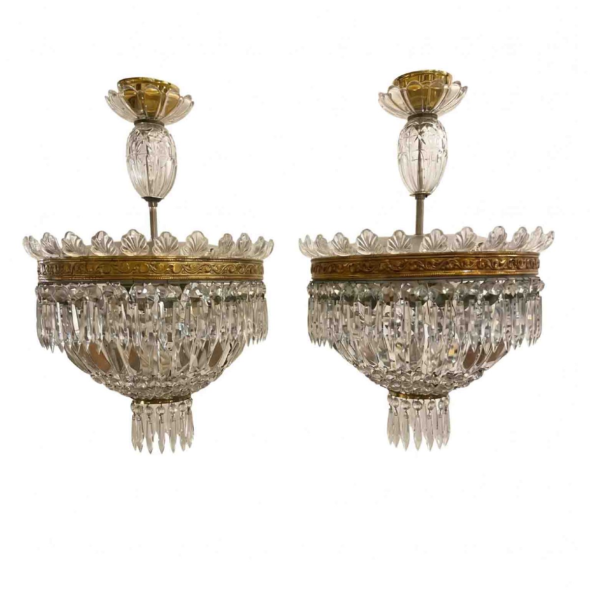 Pair Of Italian Crystal Ceiling Lights, Circa 1960 -photo-8