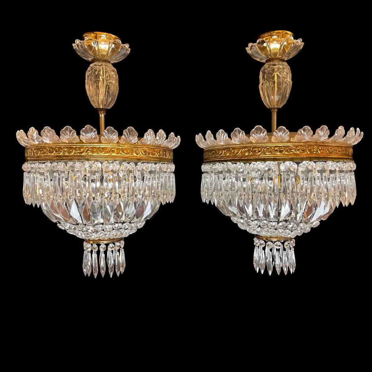 Pair Of Italian Crystal Ceiling Lights, Circa 1960 