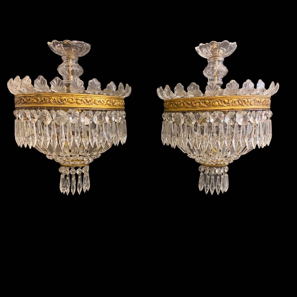 Bronze And Crystal Ceiling Light Pendant, Italy, 1960s Perfect Conditions-photo-2