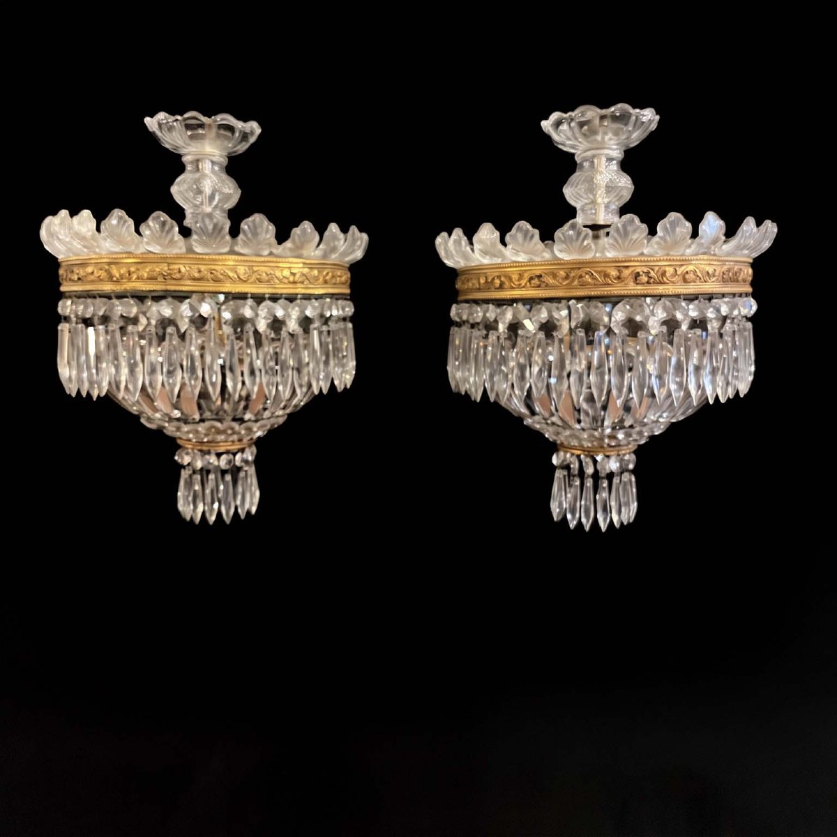 Bronze And Crystal Ceiling Light Pendant, Italy, 1960s Perfect Conditions-photo-3