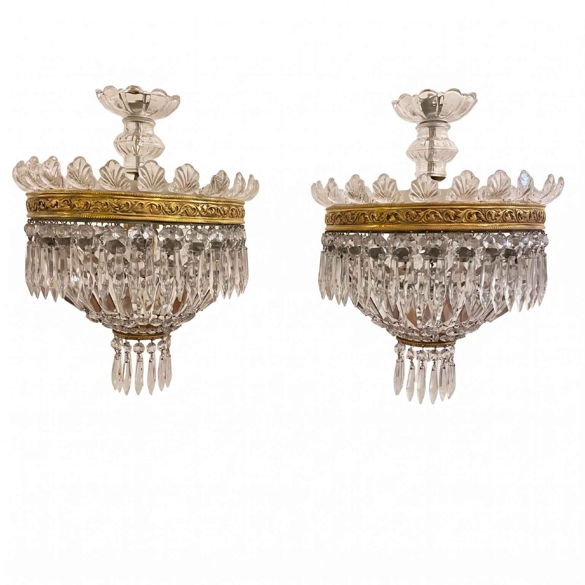 Bronze And Crystal Ceiling Light Pendant, Italy, 1960s Perfect Conditions-photo-4