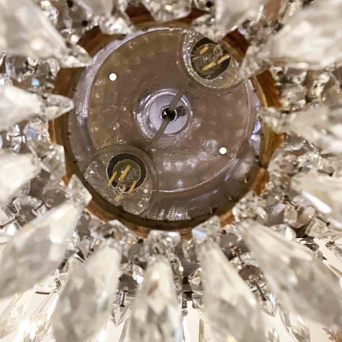 Bronze And Crystal Ceiling Light Pendant, Italy, 1960s Perfect Conditions-photo-2