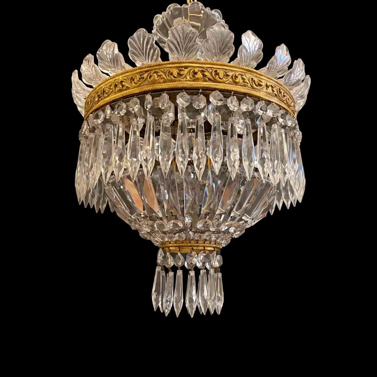Bronze And Crystal Ceiling Light Pendant, Italy, 1960s Perfect Conditions-photo-3