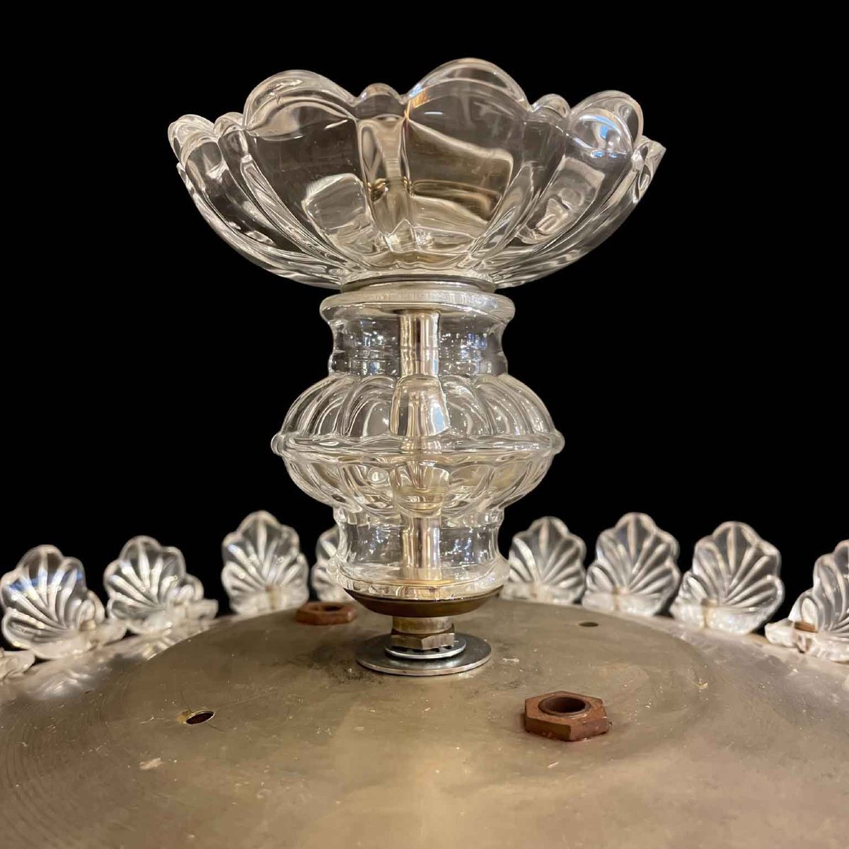 Bronze And Crystal Ceiling Light Pendant, Italy, 1960s Perfect Conditions-photo-5