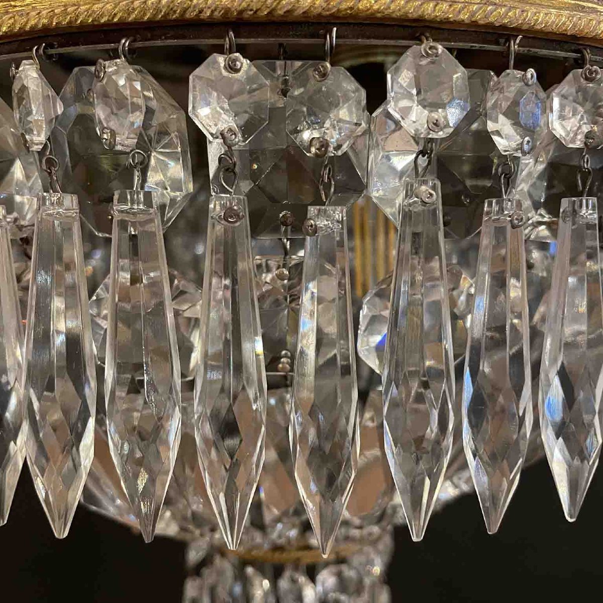 Bronze And Crystal Ceiling Light Pendant, Italy, 1960s Perfect Conditions-photo-6