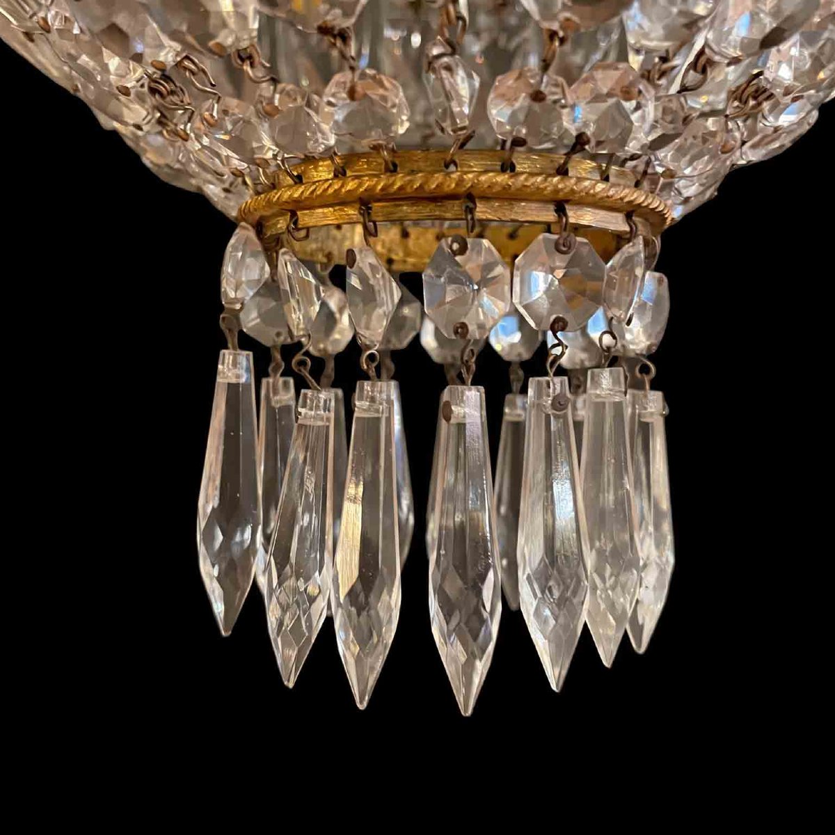 Bronze And Crystal Ceiling Light Pendant, Italy, 1960s Perfect Conditions-photo-7