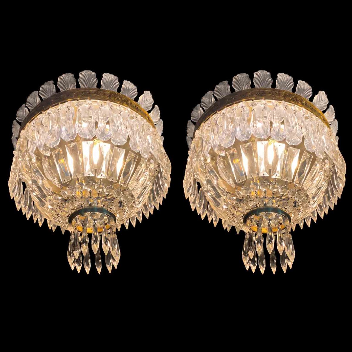 Bronze And Crystal Ceiling Light Pendant, Italy, 1960s Perfect Conditions