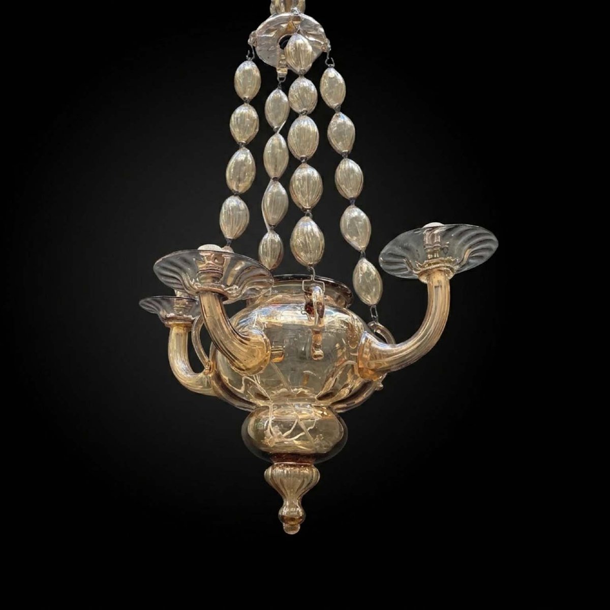 1950s Venetian Murano Glass Chandelier, Amber, 4-light-photo-2
