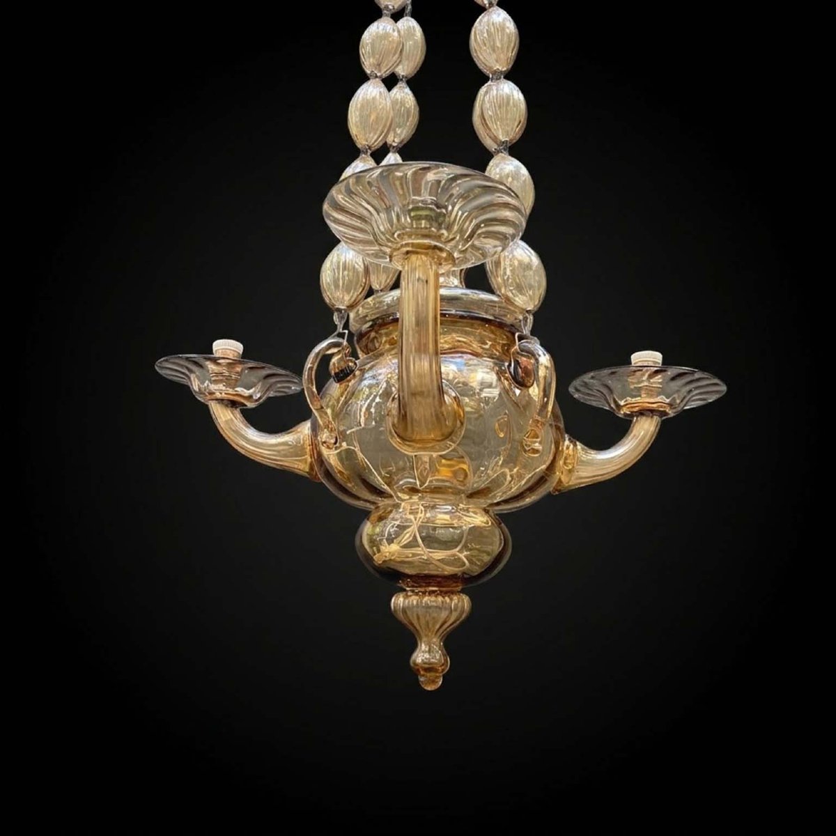 1950s Venetian Murano Glass Chandelier, Amber, 4-light-photo-3