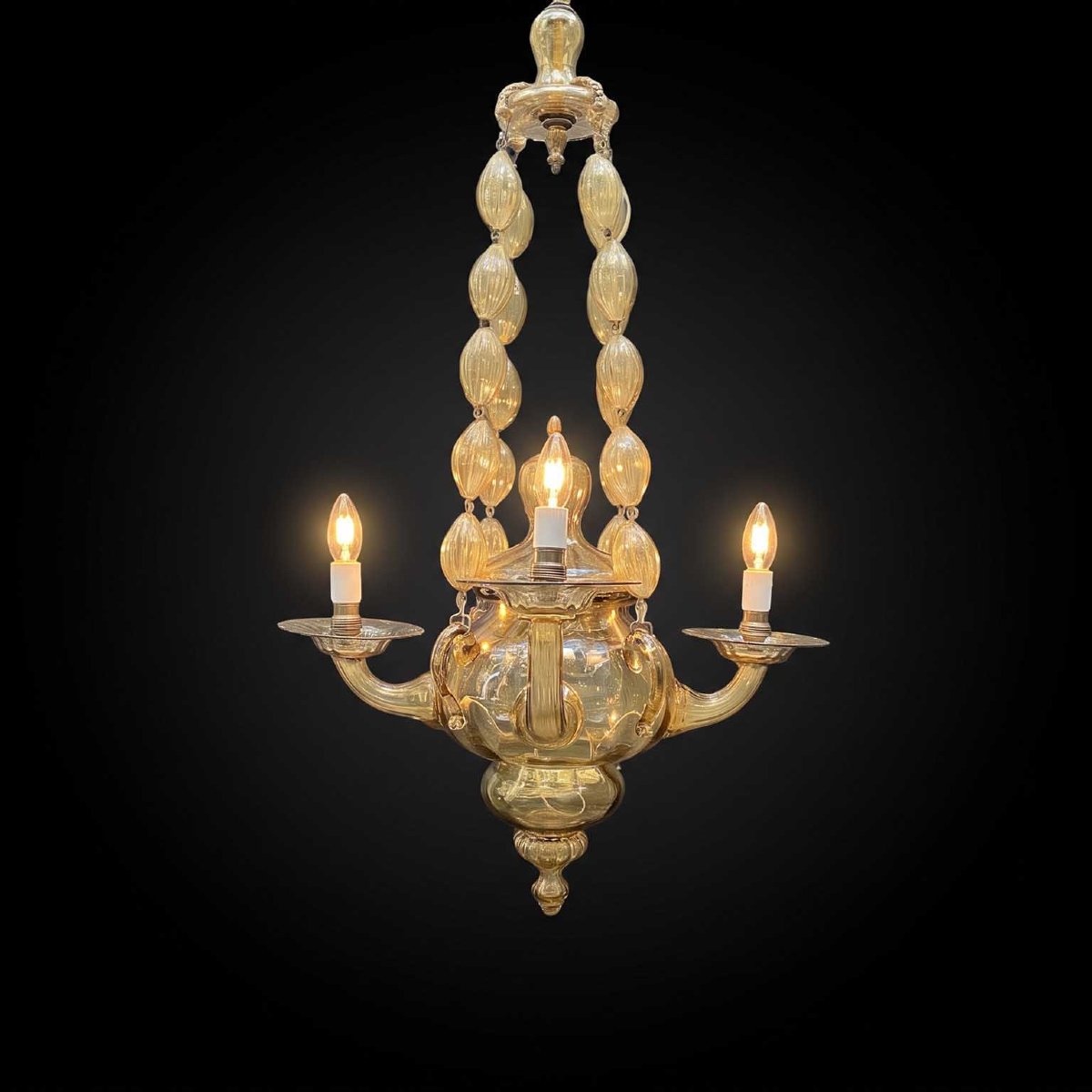 1950s Venetian Murano Glass Chandelier, Amber, 4-light-photo-2